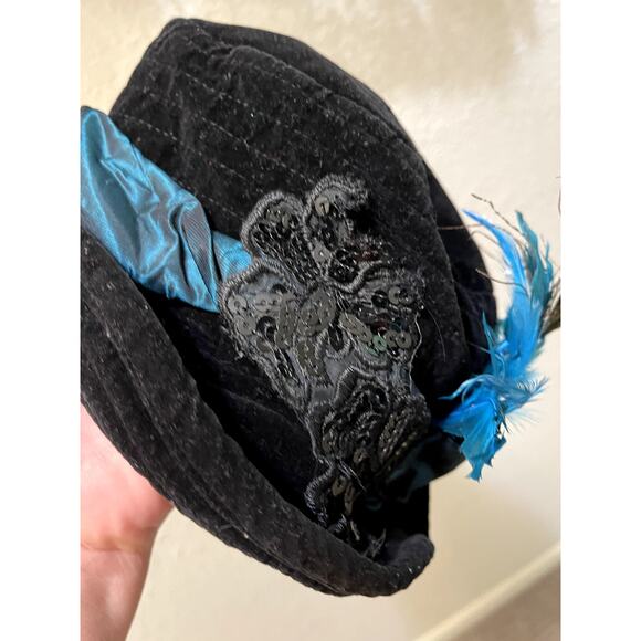 Vintage Taffeta, Black Lace & Velvet Hat Costume Cosplay - Picture 6 of 9
